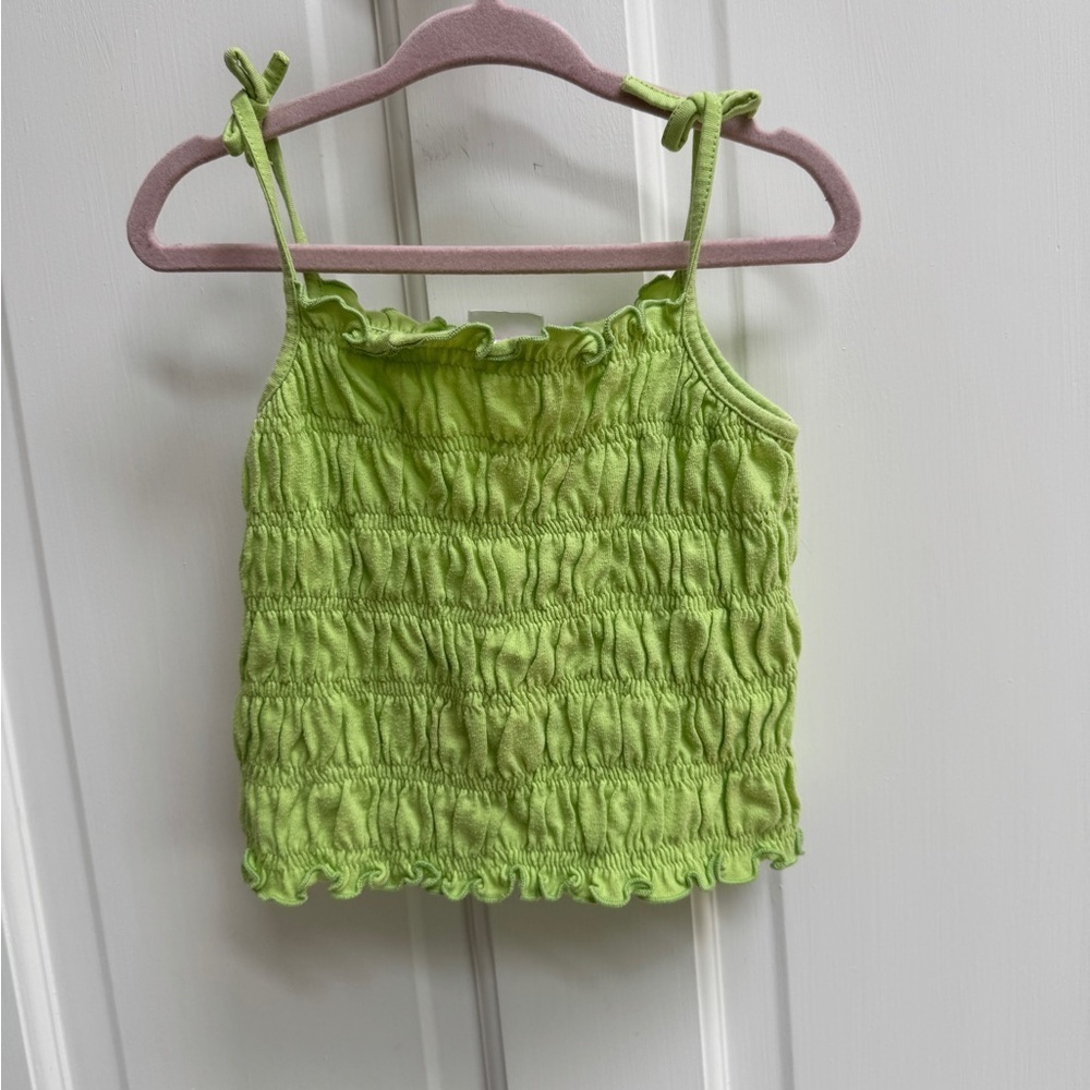 Kidgets 3T Girls Green Ruffle Ruched Camisole Top Shirt Blouse with Bow Straps